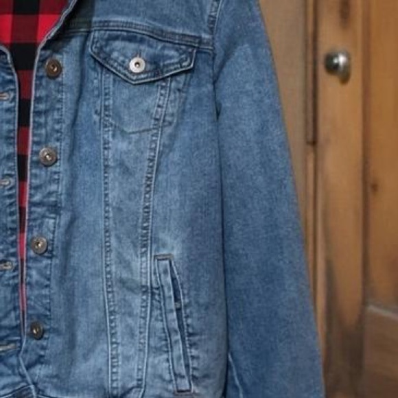 Style & Co denim jacket SZ XL loose boxy faux lamb fluffy collar grunge 90’s EUC - Picture 3 of 4